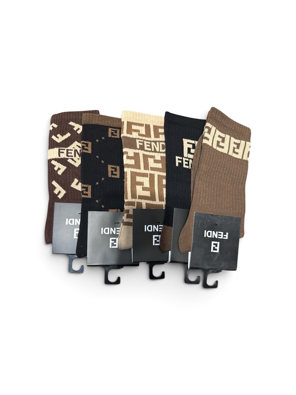 5 pack Brown & Black Logo Crew Socks